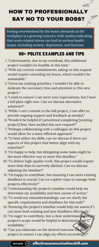 How to Professionally Say No to Your Boss? (50+ Polite Examples and tips) 2 How to professionally say no to your boss
