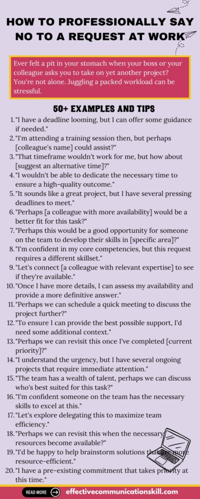 How to Professionally Say No to a Request at Work (50+ examples and tips) 2 How to Professionally Say No to a Request