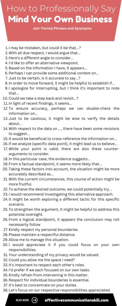 How to Professionally Say Mind Your Own Business (220+ Formal Phrases and Synonyms) 2 How to Professionally Say Mind Your Own Business