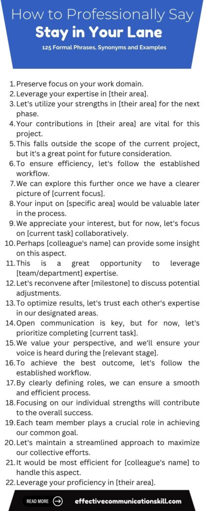 How to Professionally Say Stay in Your Lane (125 Formal Phrases, Synonyms and Examples) 2 How to Professionally Say Stay in Your Lane