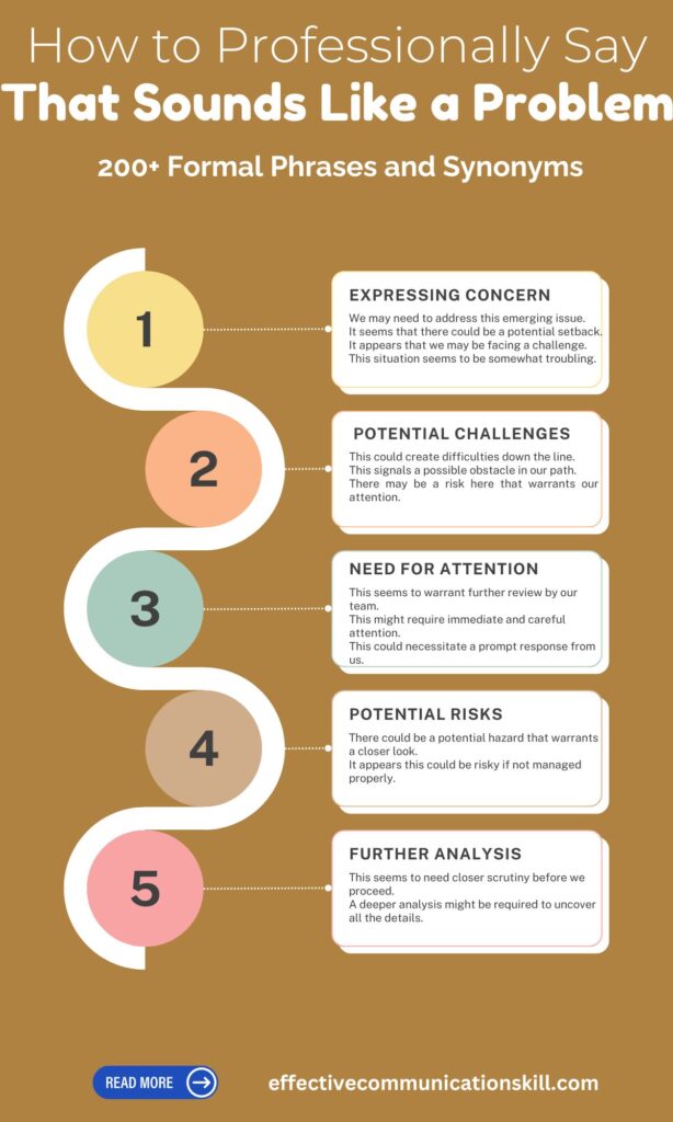 How to Professionally Say That Sounds Like a Problem (200+ Formal Phrases and Synonyms) 1 How to Professionally Say That Sounds Like a Problem