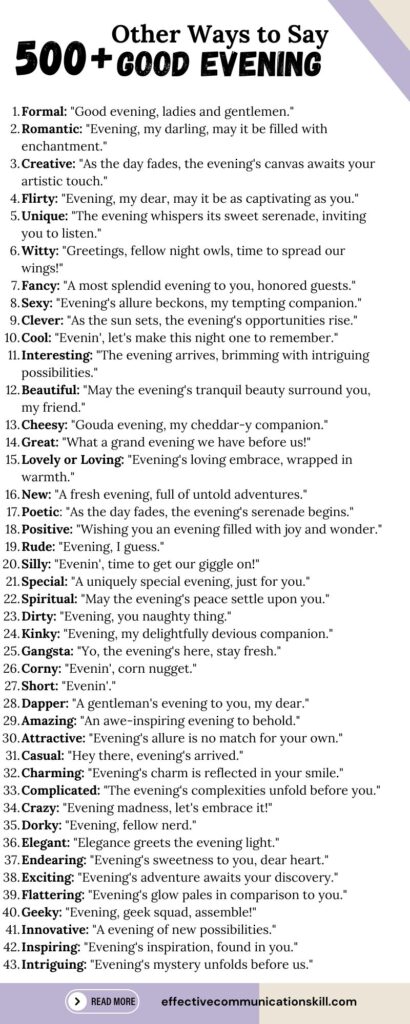 Other Ways to Say Good Evening