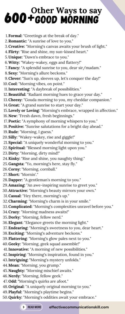 600+ Other Ways to say Good Morning in personal, professional and Relationship settings 3 Other Ways to say Good Morning
