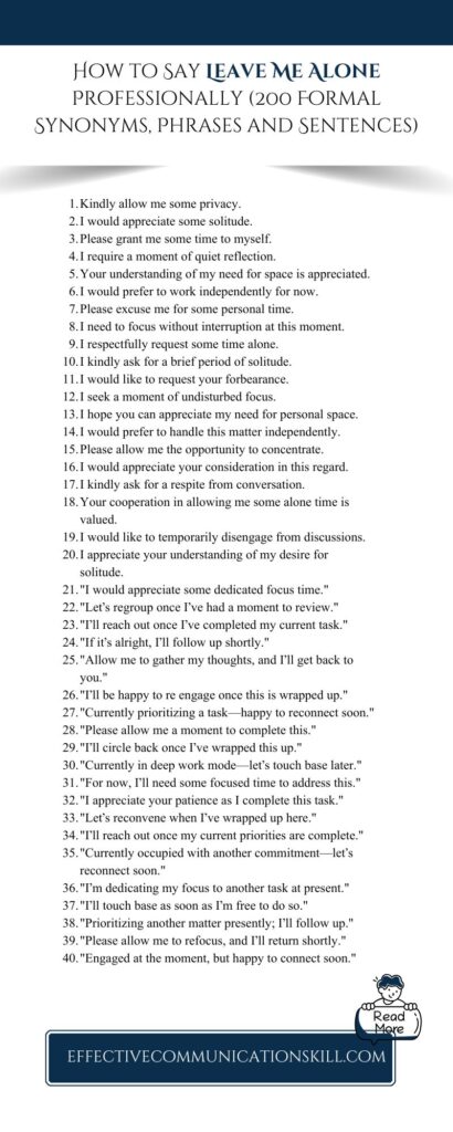 How to Say Leave Me Alone Professionally (200 Formal Synonyms, Phrases and Sentences) 2 how to say leave me alone professionally
