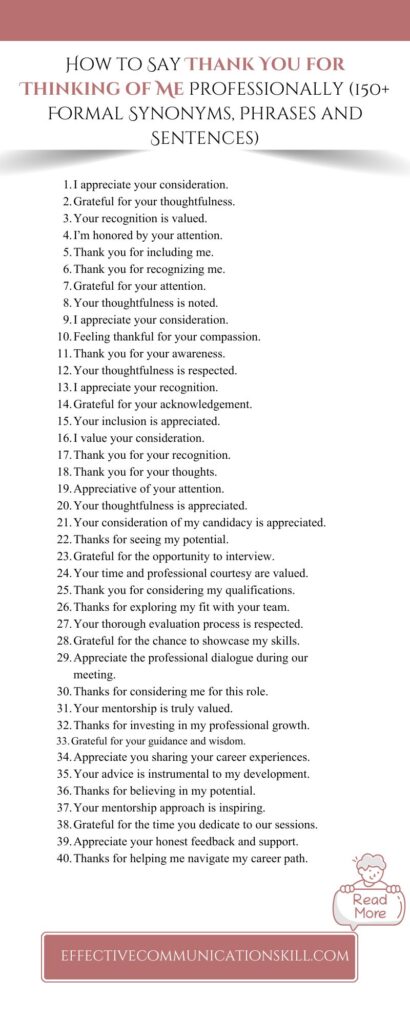 How to Say Thank You for Thinking of Me Professionally (150+ Formal Synonyms, Phrases and Sentences) 2 how to say thank you for thinking of me professionally