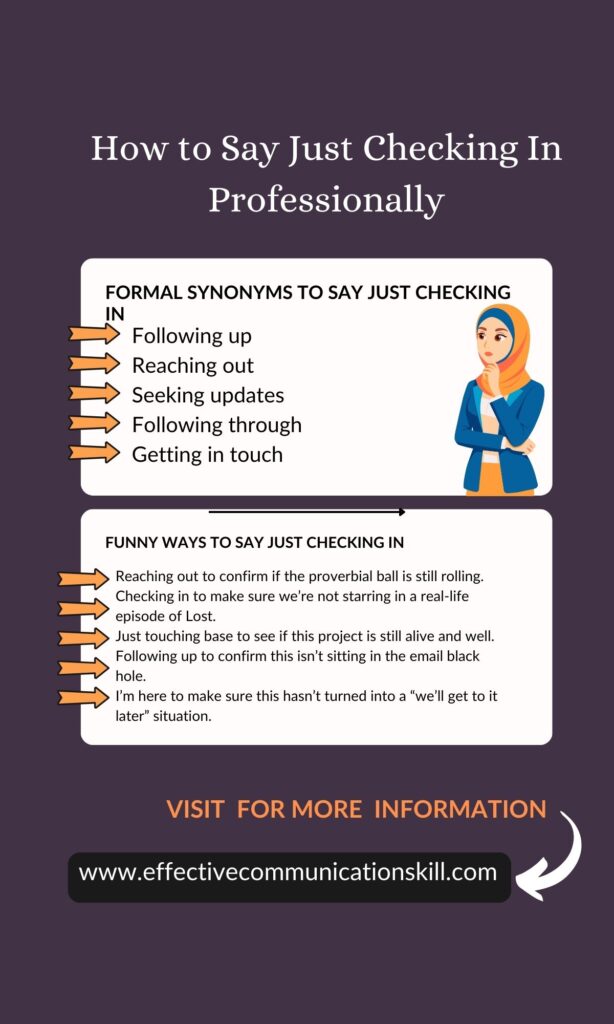 How to Say Just Checking In Professionally (170 Formal Synonyms, Phrases and Sentences 1 Just Checking In