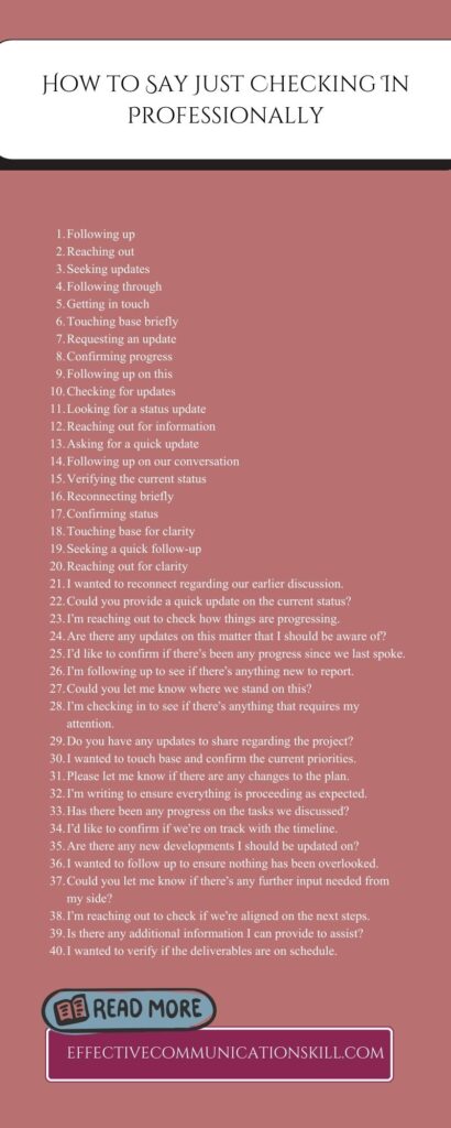 How to Say Just Checking In Professionally (170 Formal Synonyms, Phrases and Sentences 2 Just Checking In