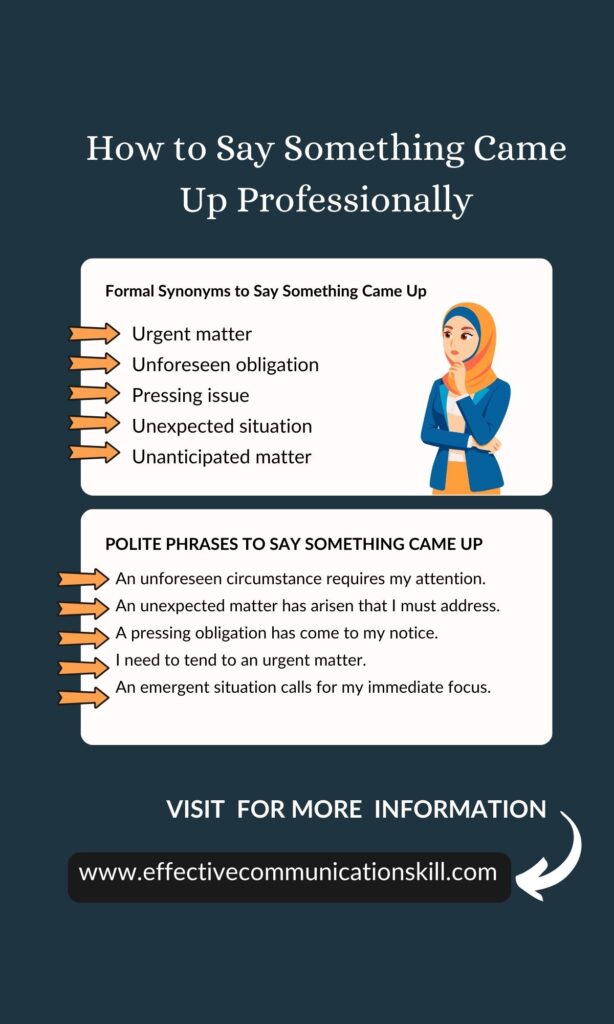 How to Say Something Came Up Professionally (170 Formal Synonyms, Phrases and Sentences) 1 Something Came Up